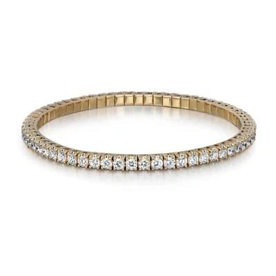 Round Cut Lab Grown Diamond Elastic Tennis Bracelet 14K Yellow Gold 5.05Cttw - Image 1 of 4
