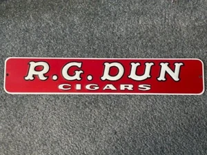 VINTAGE R.G. DUN CIGARS EMBOSSED METAL TIN STRIP SIGN TOBACCO ANTIQUE NICE COND. - Picture 1 of 3
