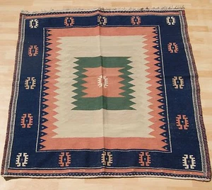tappeto orientale curdo kilim tappeto quadrato lana fatto a mano rosso kilim area tappeti 5X5ft - Foto 1 di 6