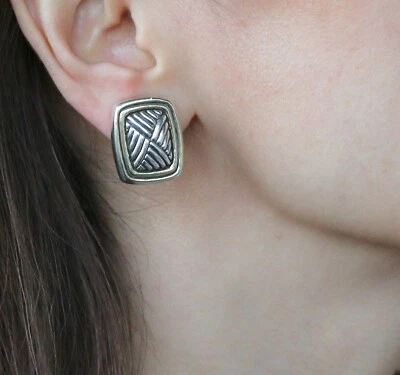 Pendientes de clip rectangulares de plata esterlina 925 firmados por diseñador Simon Sebbag SSD de colección Foto 1 de 4