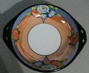 Noritake Doppelgriff Schüssel Lusterware Mums Red Japan Mark Peach Blue Black - Bild 1 von 6