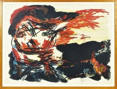 Litografia original assinada por Karel Appel 1962 numerada emoldurada - Imagem 1 de 4