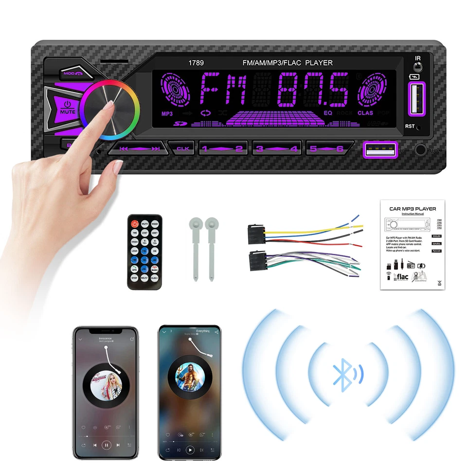 Radio Estereo Para Carro Auto MP3 Player 1 Din Bluetooth USB/SD/AUX/FM Receptor - Image 1 of 4