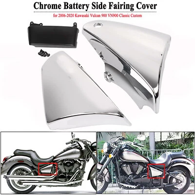 Capas de carenagem laterais de bateria cromada L&R para Kawasaki Vulcan 900 VN900B Classic - Imagem 1 de 4