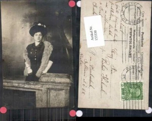 153330,Schöne Frau m. Hut Fuchspelz Mode - Picture 1 of 1