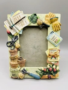 Gardening Themed Picture Frame Fits 4.5x3” Photo Flower Pots Garden Tools Seeds - Picture 1 of 12