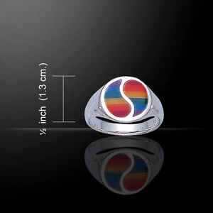 Rainbow Yin Yang Pride Ring .925 Sterling Silver by Peter Stone Fine Jewelry