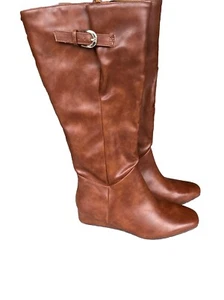 Botas de cuero marrón Anne Klein iFlex para mujer talla 8,5 tacón bajo hebilla logotipo cremallera - Imagen 1 de 8