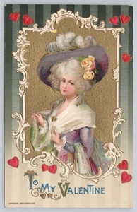 Sombrero grande púrpura To My Valentine dama victoriana corazones John Winsch 1912 - Imagen 1 de 2