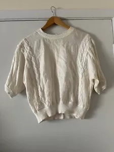 VINTAGE 1980s Dana Buchman off white Cotton/Linen cable top blouse L - Picture 1 of 10