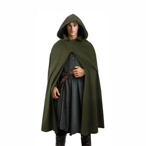 Renaissance Hooded Cape Cloak with Hood Medieval Halloween Costume Green - Picture 1 of 6