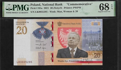 Poland 20 Zlotych 2021 PMG 68 EPQ UNC P#195a Series LK Lech Kaczynski - Image 1 of 4
