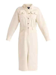 Scoop Women's Midi Light Wash Denim Shirt Cream Long Sleeve Dress, Size S (4-6) - Picture 1 of 3