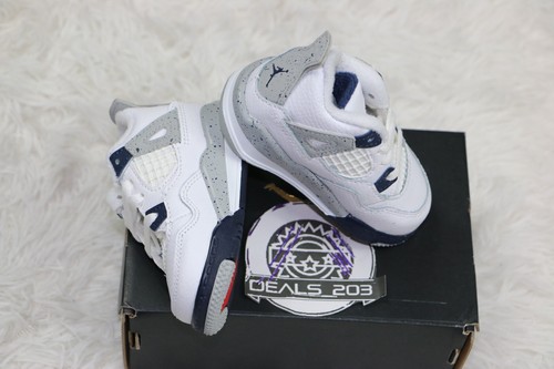 Nike Air Jordan 4 Retro Bianco Midnight Navy TD Sneakers Bambino BQ7670 140 Taglia 4C