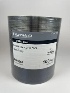 100x Falcon Media DVD-R 16x 4.7 GB / WS Blank Shiny Printable BRAND NEW - Picture 1 of 3