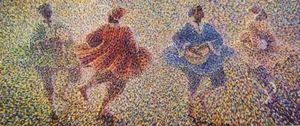Betty Acquah African Dance Painting 213x91cm Signed | Vibrant Pointillist Art - Picture 1 of 5