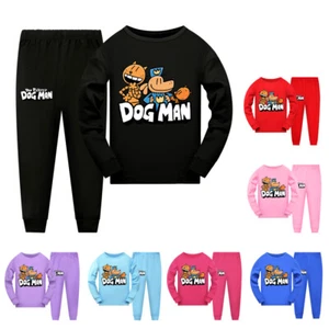 Kids Dog Man Book Youtube Pyjamas Set Sweatshirt T-shirt Tops Pant Pajamas Sets - Picture 1 of 15