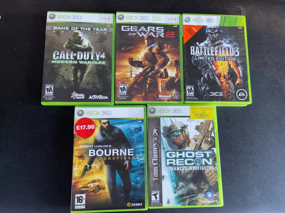 5 XBOX 360 VIDEOSPIELE - GEARS OF WAR 2, CALL OF DUTY 4, GHOST RECON, BOURNE CONSPIR - Bild 1 von 1
