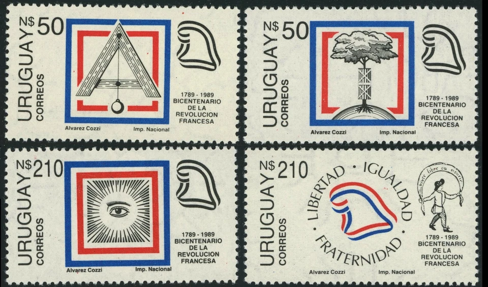 Uruguay #1281-1284 Revolución Francesa Bicentenario América Latina franqueo 1989 MLH Foto 1 de 1