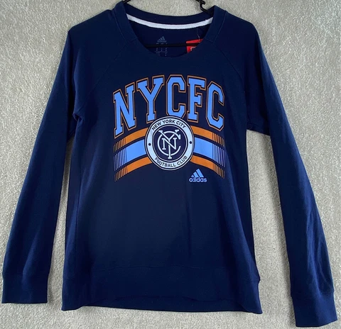 New York City FC MLS T shirt New Adidas Womens Size S Blue Longsleeve T shirt Cover