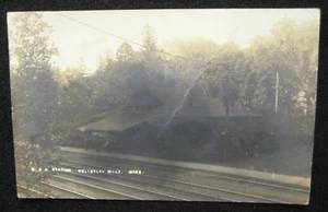 Boston & Albany Railroad Station 1910 Wellesley Hills MA Station RPPC Postcard - Picture 1 of 4