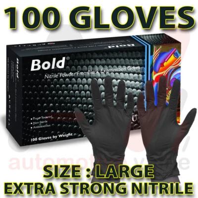 AURELIA GLOVES Guantes desechables de nitrilo negros - sin polvo y látex - uso de limpieza - GRANDES 100 piezas