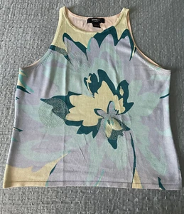 Express Women's Tank Size L Halter Neck Top Silk Floral Glitter Vintage 90s - Picture 1 of 14