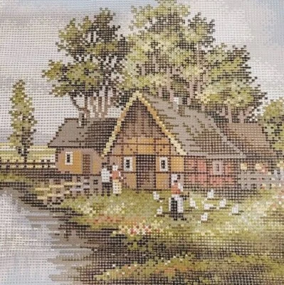 RICO GOBELIN Painted Needlepoint Canvas 59894 W. Germany cottage garden flowers - Image 1 of 4
