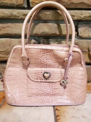 BRIGHTON CROC & Leather Bag-Handbag-Purse-Tote Alligator Pink Tan Shoulder Bag - Image 1 of 4
