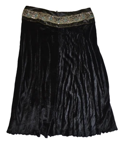 KAS Womens Skirt 2X Maxi Black Velvet Pleated Beaded Sequins Boho Halloween - Picture 1 of 13