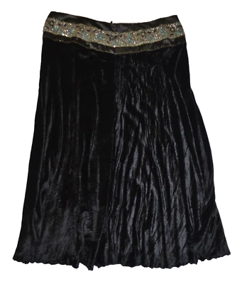 KAS Mujer Falda 2X Maxi Negro Terciopelo Plisado Cuentas Lentejuelas Boho Halloween Foto 1 de 4