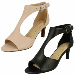 Mujer Clarks Punta Abierta Hebilla Tacón Aguja de Sandalias Cuero Laureti Star - Imagen 1 de 10