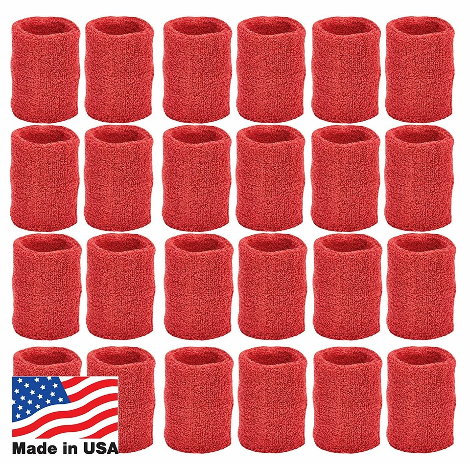 Basketball Tennis Wristbands Cotton Sweatband Set Sport ~ 12 Pair ~ MADE USA - Image 1 of 1