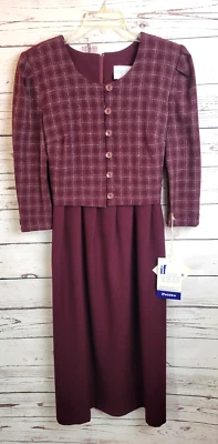 Nuevo con etiquetas Vestido midi plisado de colección Leslie Belle púrpura a cuadros lazo trasero para mujer talla 12P Foto 1 de 4