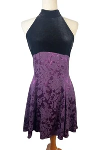 VTG Y2K Velvet Skater Dress Womens Small Black Purple Fairy Goth Whimsigoth 90s - Picture 1 of 12