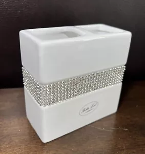 Bella Lux NEW!!! White 4” RHINESTONE TOOTHBRUSH HOLDER Vanity Brush GORGEOUS! - Picture 1 of 5