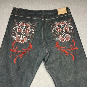2000s Vintage Red Ape Embroidered Red White Affliction Wing Jeans Size 42 - Picture 1 of 9