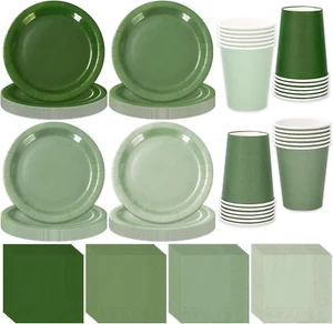 244Pcs Sage Green Tableware Set Serves 48 Gradient Green Disposable Dinnerware 4 - Picture 1 of 12