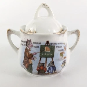 Whimsical Anthropomorphic Teacher Cat Mice Pupils Police Dog Child's Sugar Bowl - Picture 1 of 11