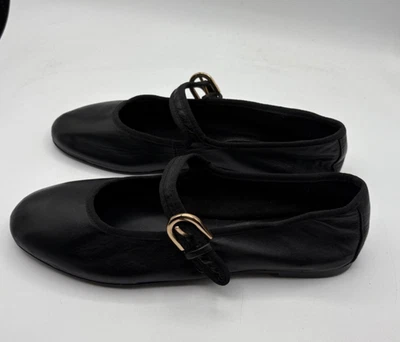 Zara Women’s Black Ballet Flats Shoes with gold accent buckle Size 6 EU 36 - Image 1 of 4