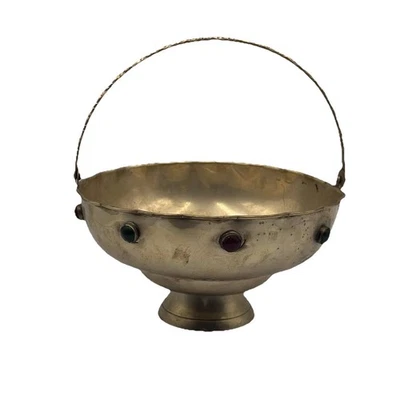 "De colección Cesta de Latón Soporte Mango Ornamentado Diseño Cruz Rojo Verde Joyas Repujadas 8x4""" Foto 1 de 4