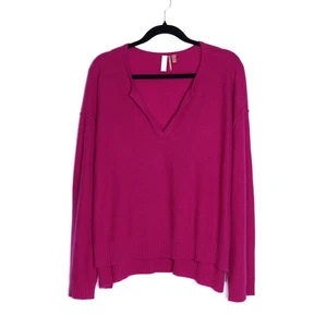 PILCRO Valani Cashmere V Neck Sweater Magenta Hi Low Oversized Women's L - Picture 1 of 11