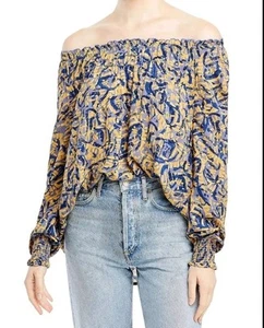 Beachlunchlounge schulterfreies Marissa Ecovero Top, blau/gelb, Small - Bild 1 von 11