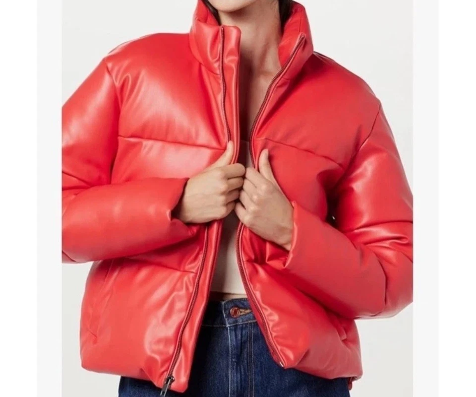 NEW The Drop Women's Red Priscilla Vegan Leather Puffer Coat / Jacket NWT 2X - Image 1 of 4
