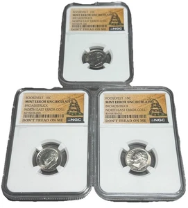 Roosevelt Dime 10c Broadstruck Mint Error Don’t Tread On Me Label NGC Lot Set - Picture 1 of 5