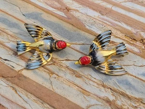 Par de broches de pájaro pájaro carpintero chapados en oro Coro-Craft vintage - Imagen 1 de 18