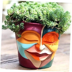 Abstract Rainbow Head Planter, Unique Face Plant Pot with Drainage, Cute - Picture 1 of 7