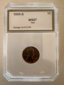 1955-S Lincoln Wheat Cent MS67 RD PCI - Picture 1 of 4