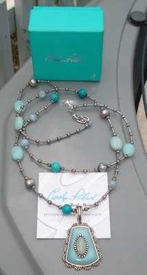 Pingente de pérola Carolyn Pollack esterlina nativa americana aventurina turquesa 35" - Imagem 1 de 4