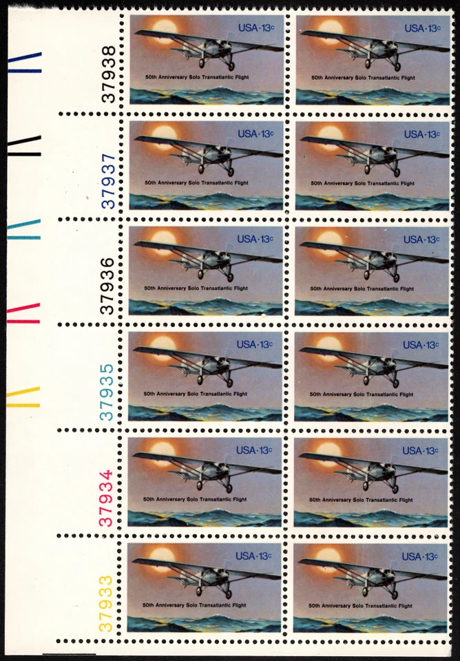 US Stamp Scott # 1710 Plate Block Mint NH 13 Cents Lindberg Flight Commemorative - Image 1 of 1